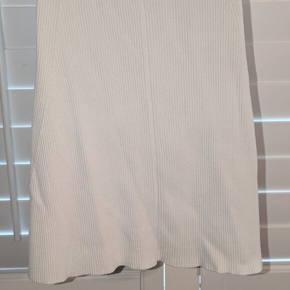 Slate & Willow Ivory Knit Ribbed Midi Knee Length Hourglass Flare Sweater Dress - Picture 9 of 11